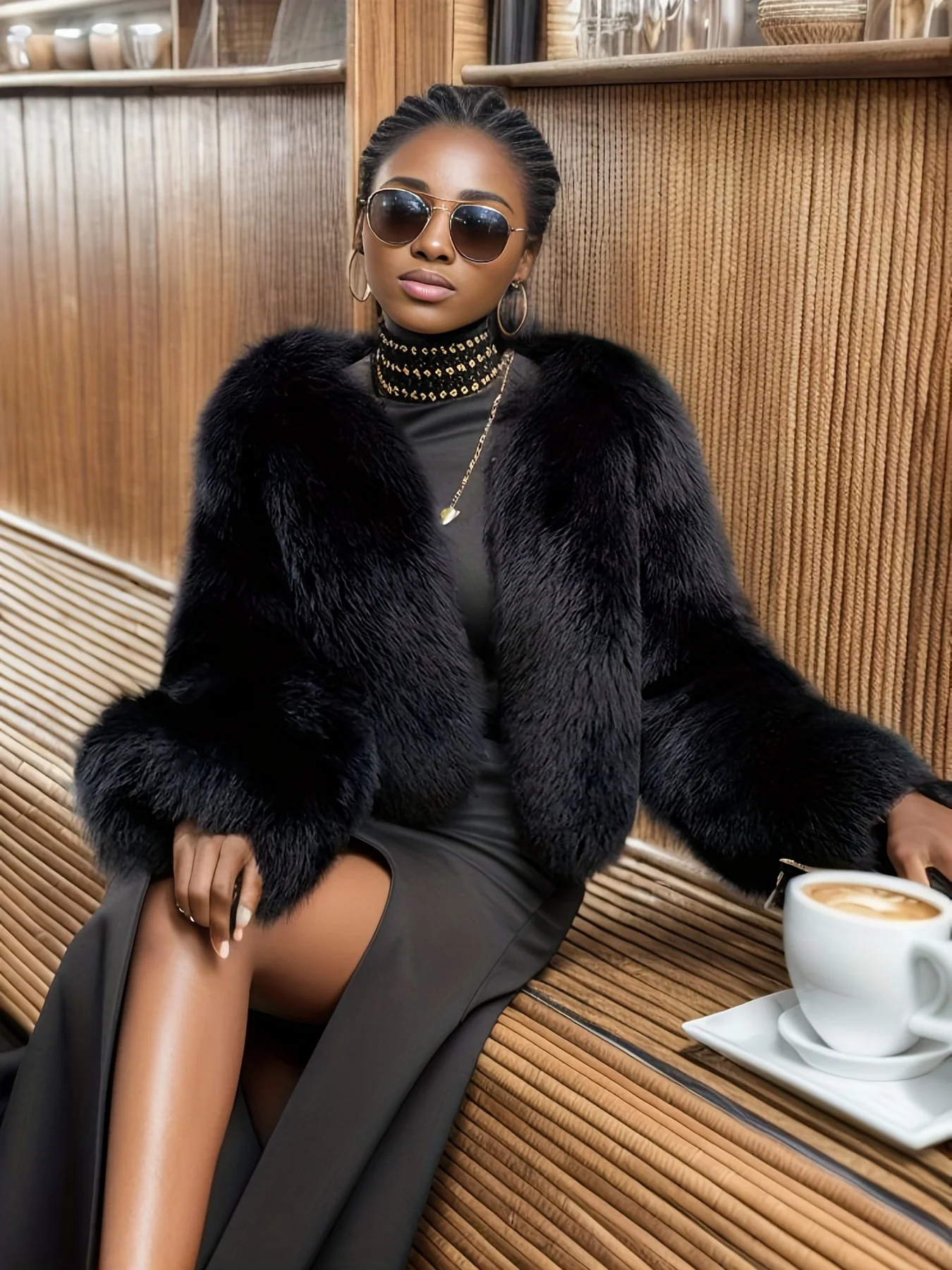 deanwangkt-1  Solid Open Front Teddy Coat, Elegant Faux Fur Thermal Winter Outwear, Women's Clothing - Deanwangkt