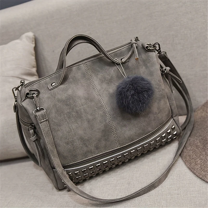 Punk Style Vintage Crossbody Bag, Studded Decor Motorcycle Handbag, Large Capacity Tote Bag For Women - Deanwangkt
