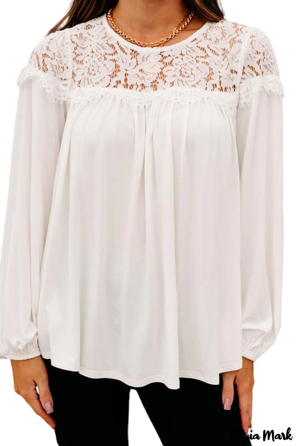 Deanwangkt - White long sleeve top with lace details - Deanwangkt