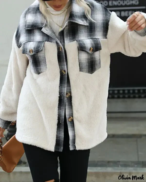 Deanwangkt - Fuzzy Color Block Plaid Button-Down Track Jacket - Deanwangkt