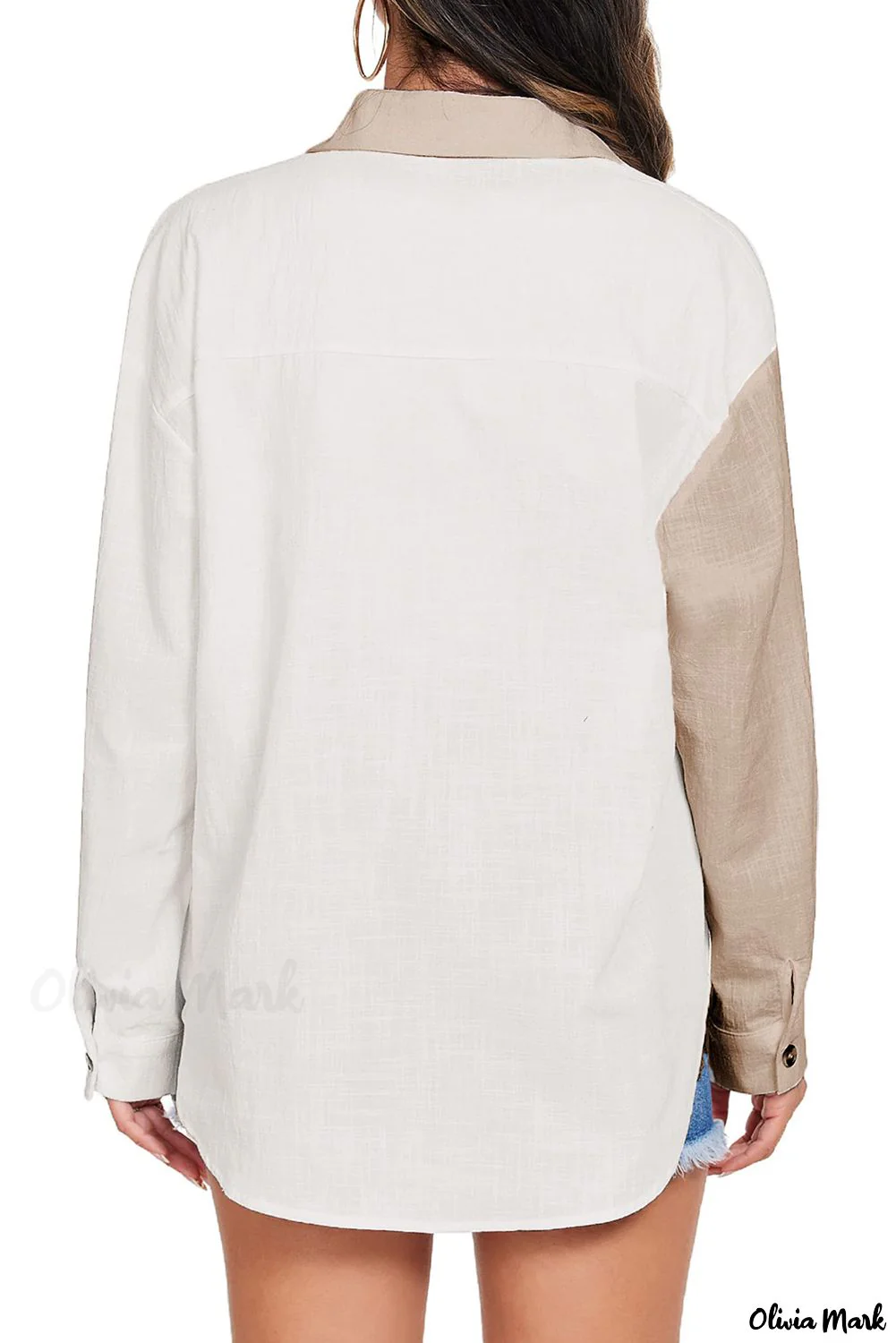 Deanwangkt - Button-Down Collar Long Sleeve Blouse with Colorblock and Pocket Detail - Deanwangkt