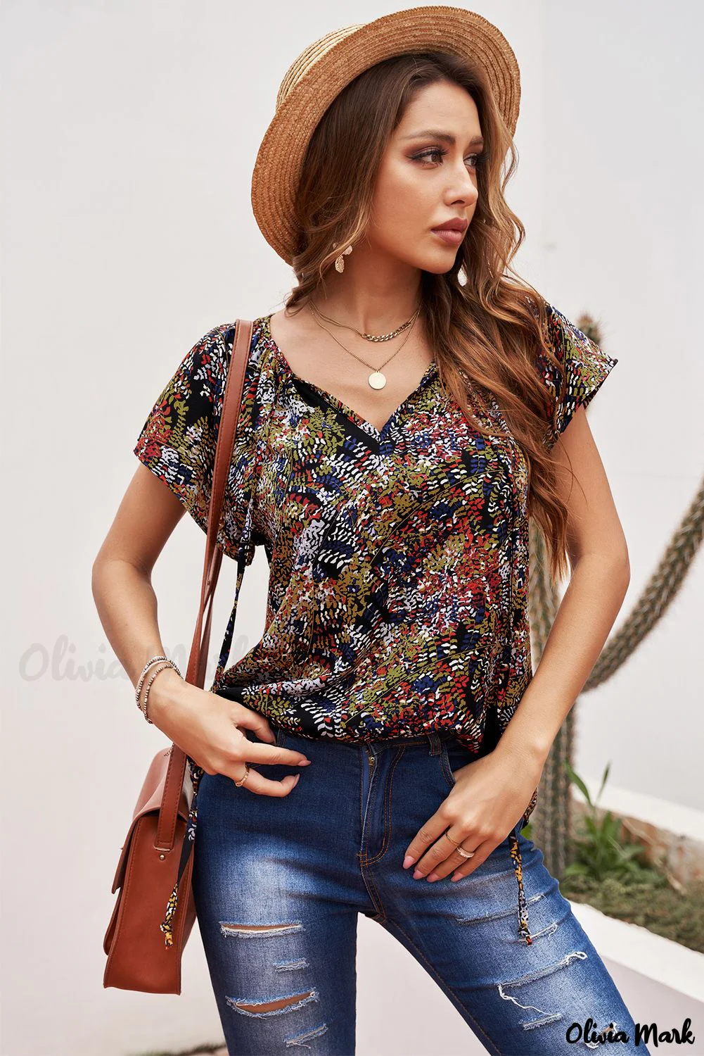 Deanwangkt - Fancy multicolored ruffled blouse with V-neck and short sleeves - Deanwangkt