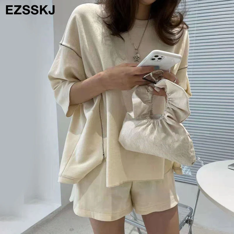 Christmas Gift Deanwangkt casual oversize cotton Tracksuit women oversize t-shirt +shorts 2 Pieces Set female chic loose t-shirt + shorts suits - Deanwangkt