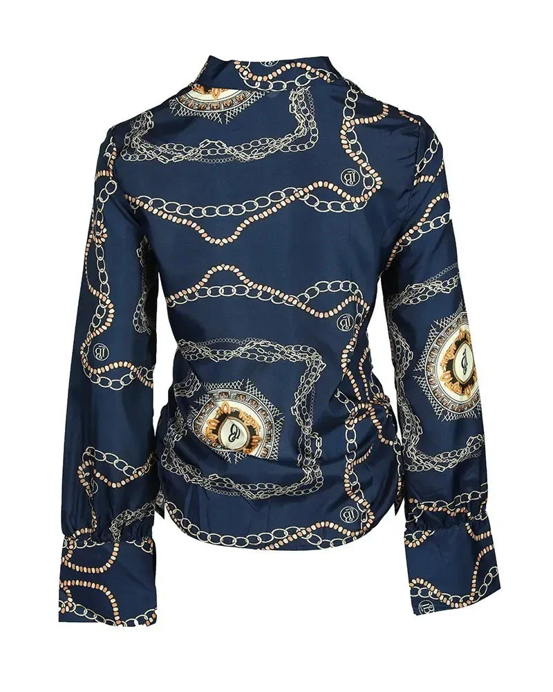 Deanwangkt - Baroque Chain Print Cowl Neck Long Sleeve Top - Deanwangkt