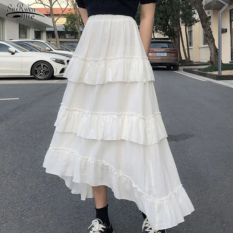 Christmas Gift Deanwangkt New Fashion Temperament Fairy Skirt Gentle Delicate Comfort Cake Skirt Female Solid Vintage Chiffon Skirt Jupe Femme 15632 - Deanwangkt