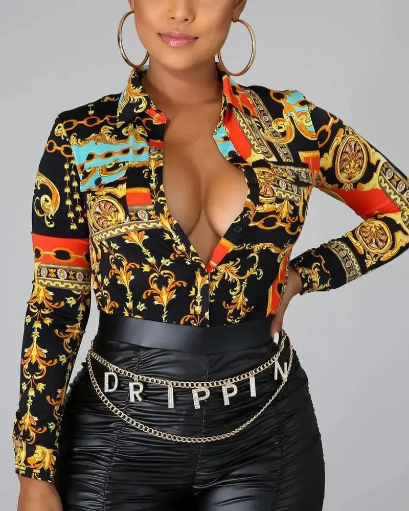 Deanwangkt - Baroque Print Long Sleeve Button Up Top - Deanwangkt