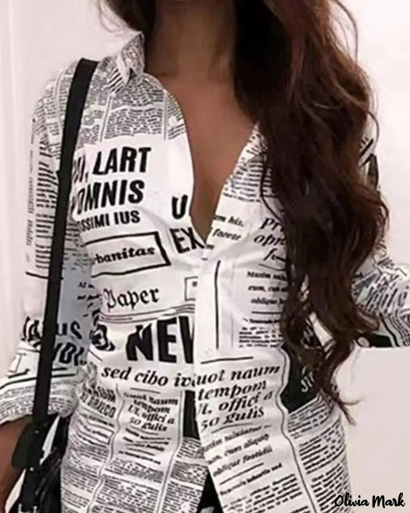Deanwangkt - Newspaper Print Long Sleeve Button Down Shirt - Deanwangkt