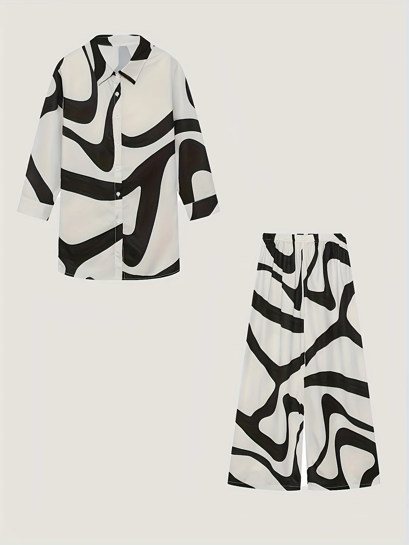 deanwangkt-1  Abstract Print Matching Two-piece Set, Casual Shirt & Wide Leg Pants Outfits, Women's Clothing - Deanwangkt