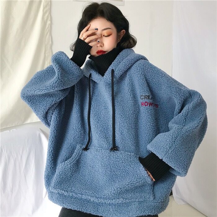 Black Friday Sales Women's Hooded Sweater Retro Small Cashmere Trend Loose Lazy Y2K Autumn And Winter Plus Velvet Thick Top Hooded Sweater Jacket - Deanwangkt
