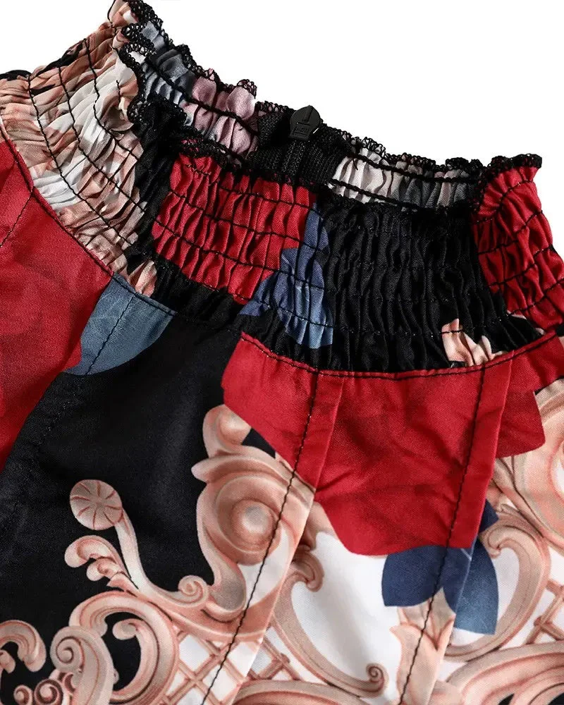 Deanwangkt - Baroque Floral Print Ruched Top With Ruffle Hem - Deanwangkt