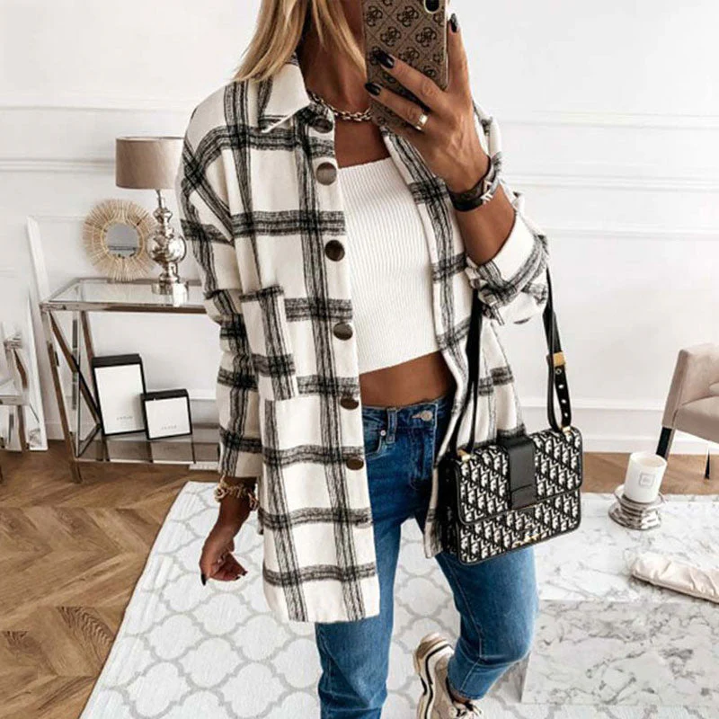 Christmas Gift Autumn Plaid Jacket Women Overshirt Loose Winter Checkered Jacket Female Long Sleeve Shirt Jacket For Women Deanwangkt - Deanwangkt