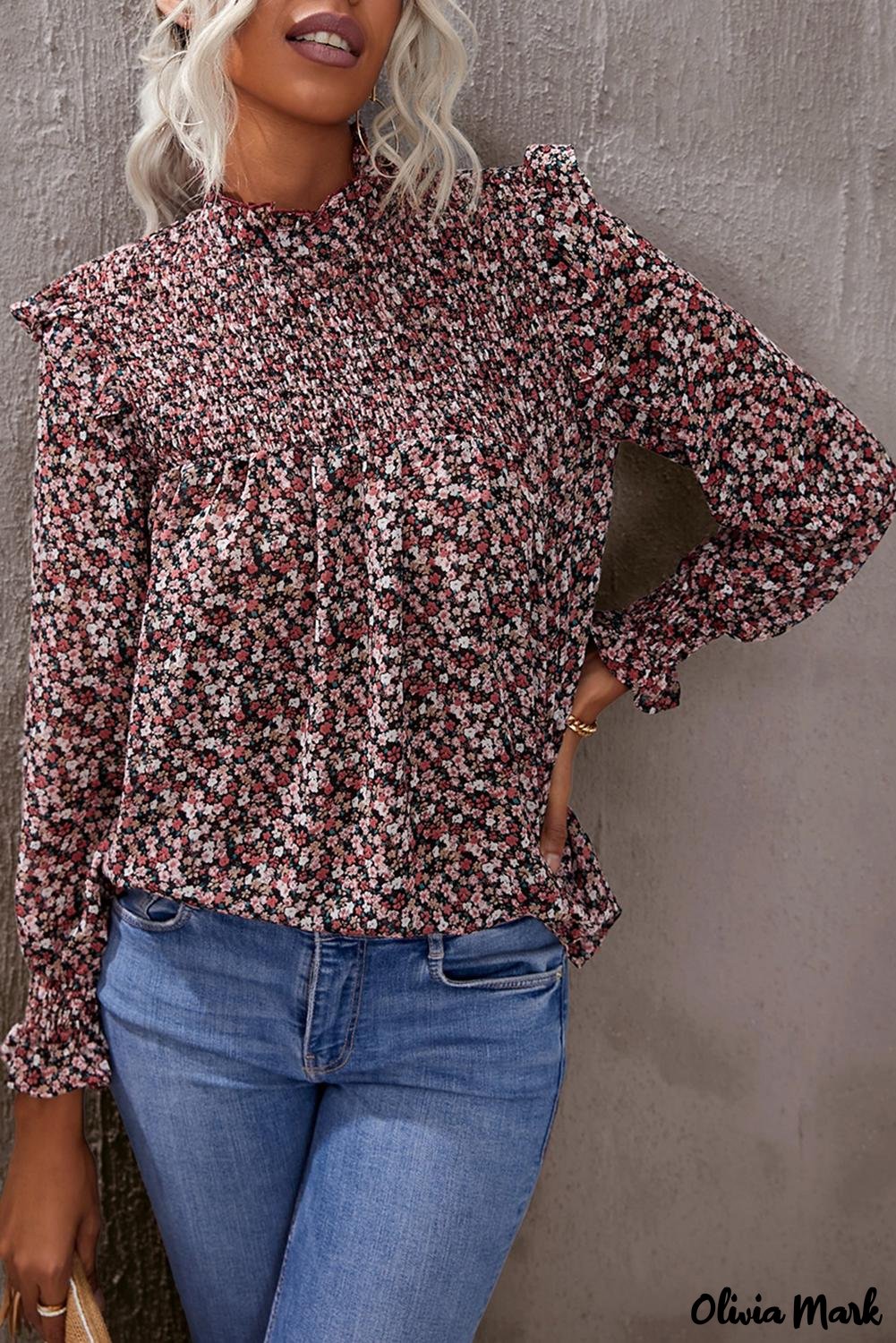 Deanwangkt - Floral Print Ruffle Long Sleeve Blouse - Deanwangkt