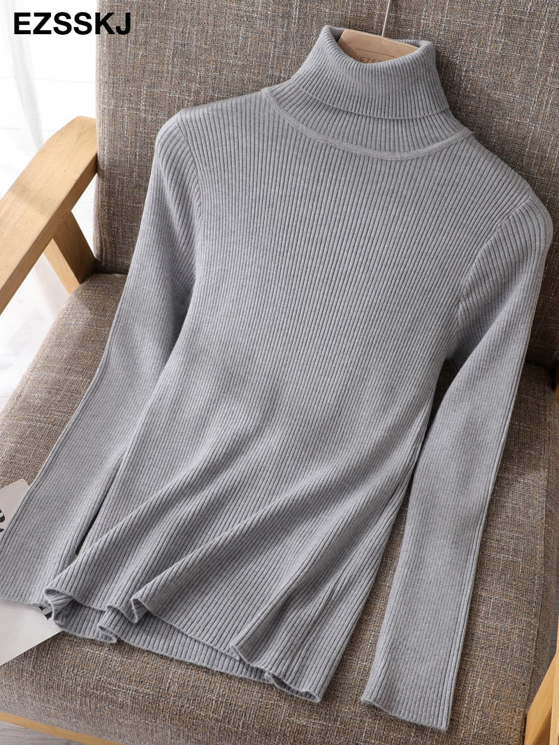Christmas Gift Deanwangkt Knitted Women turtleneck Sweater Pullovers spring Autumn Basic Women high neck Sweaters Pullover Slim female cheap top - Deanwangkt