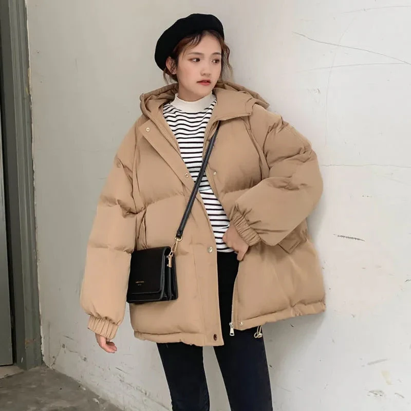 Christmas Gift Deanwangkt New Women Short Jacket Winter Parkas Thick Hooded Cotton Padded Jackets Coats Female Loose Puffer Parkas Oversize Outwear - Deanwangkt