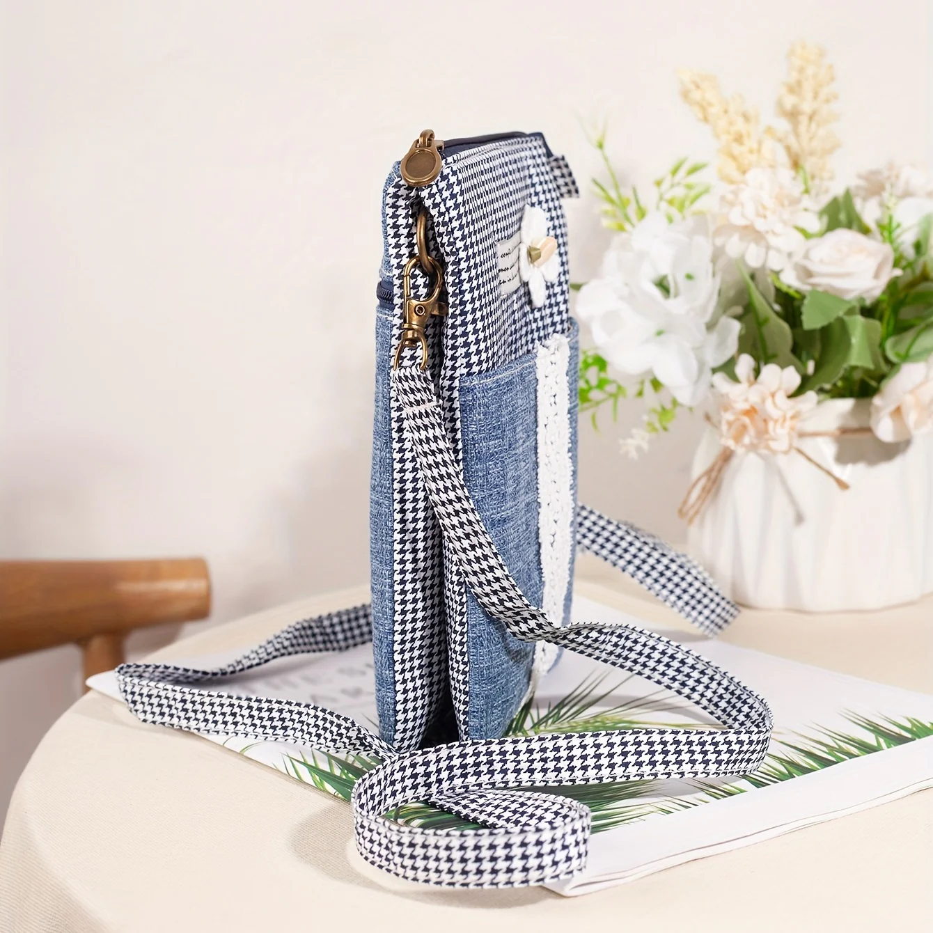 Casual Flower Pattern Square Bag, Zipper Crossbody Bag, All-Match Phone Storage Bag - Deanwangkt