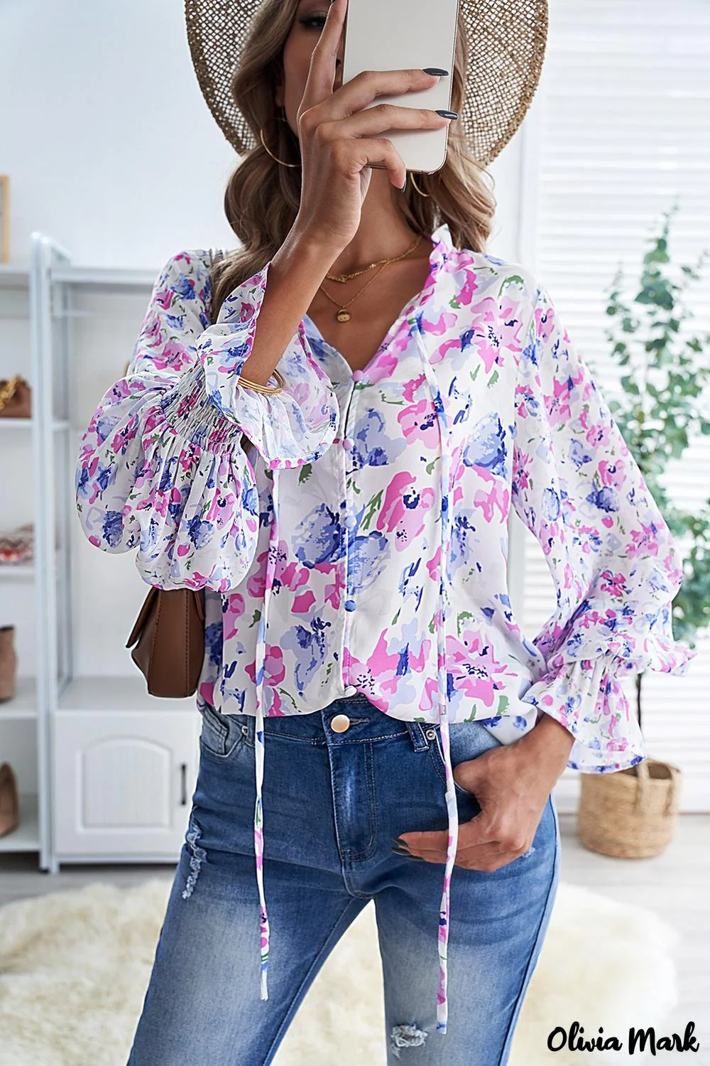 Deanwangkt - Cakewalk Rose Floral Smocked Blouse - Deanwangkt