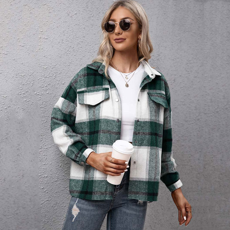 Christmas Gift Deanwangkt Autumn Checkered Jacket Women Winter Plaid Jacket Overshirt Ladies Warm Thicken Button Shirt Jacket Coat Women - Deanwangkt