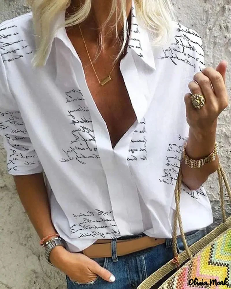 Deanwangkt - Casual Letter Print Long Sleeve Shirt - Deanwangkt