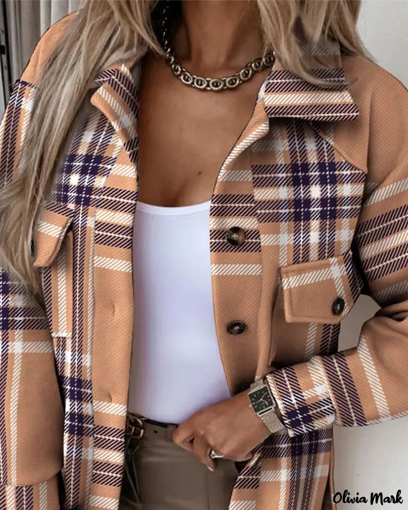 Deanwangkt - Long-sleeved buttoned coat with flap pocket and plaid print - Deanwangkt