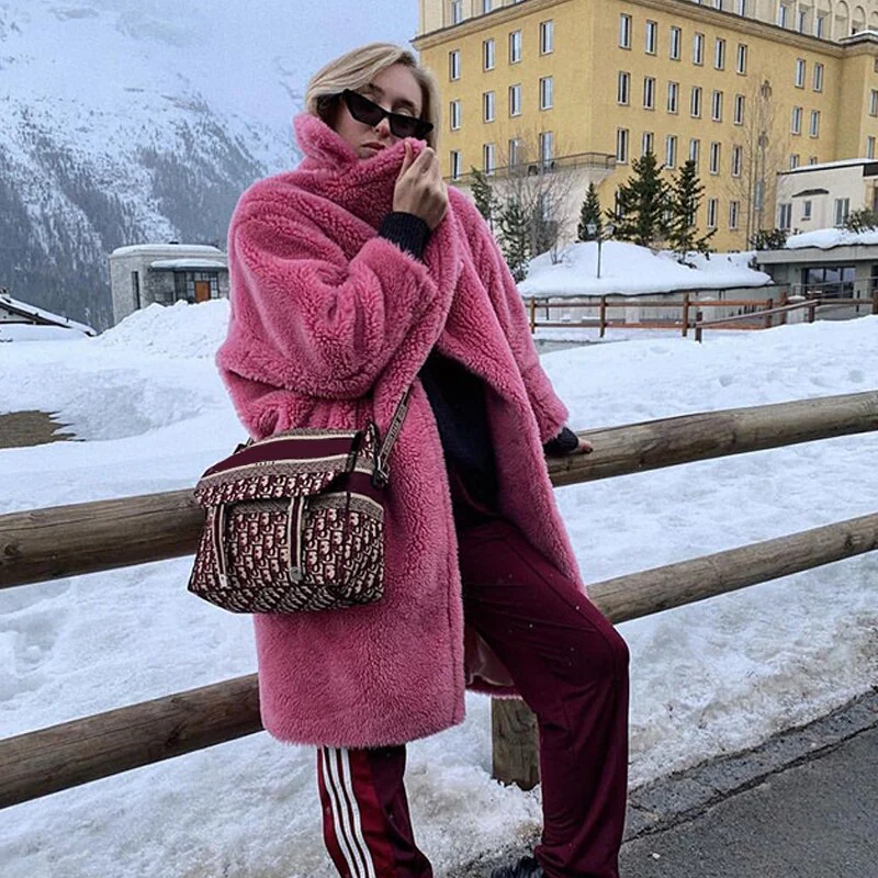 Christmas Gift Deanwangkt Winter Thicken Warm Faux Fur Teddy Coat Women Fashion Basic Lambswool Oversized Jacket Coats Street Fluffy Long Overcoat - Deanwangkt