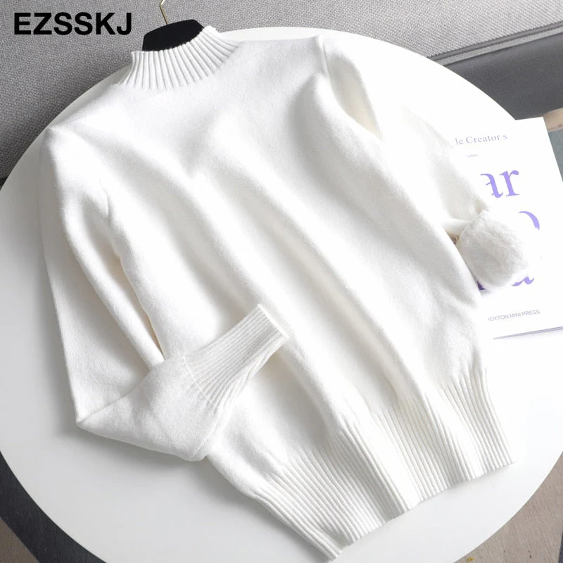 Christmas Gift Deanwangkt Autumn winter cashmere basic warm Sweater velvet Pullovers Women female fur thick Turtleneck sweater knit Jumpers top - Deanwangkt