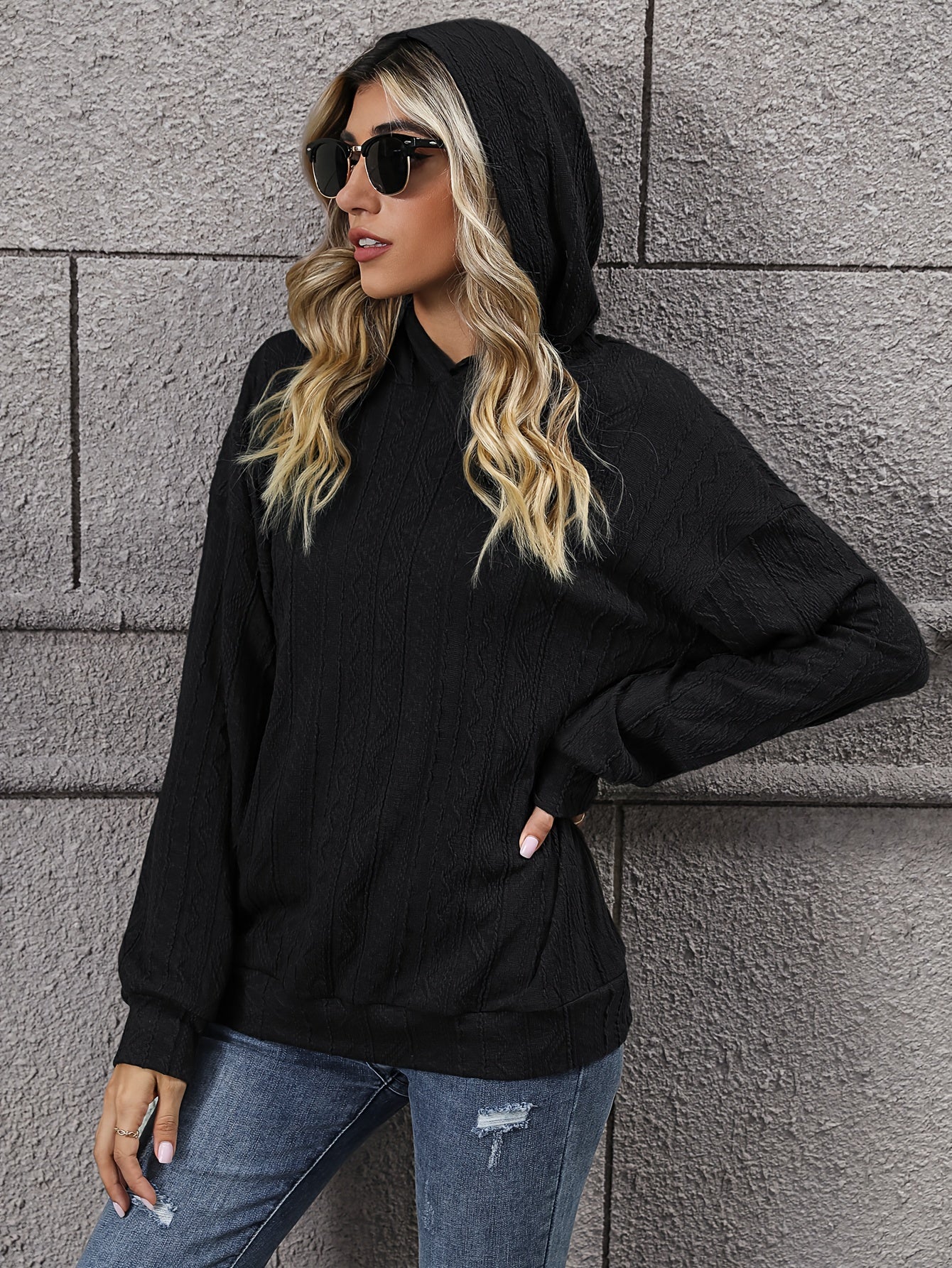 deanwangk Solid Drop Shoulder Hoodie, Casual Long Sleeve Hoodies Sweatshirt, Women's Clothing - Deanwangkt