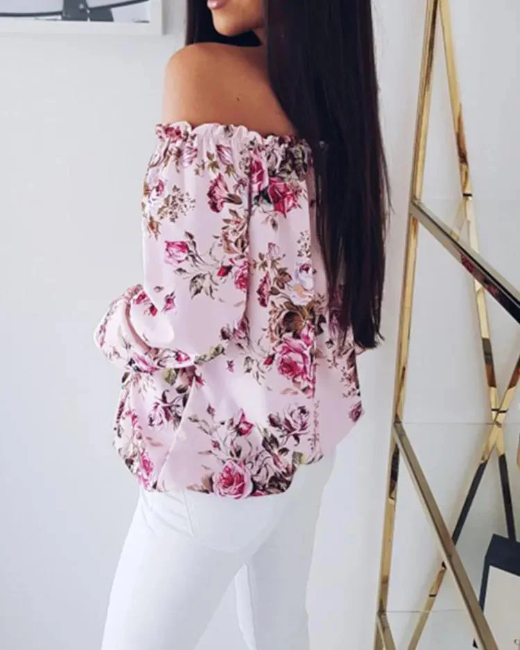 Deanwangkt - Floral Print Off The Shoulder Loose Blouse - Deanwangkt