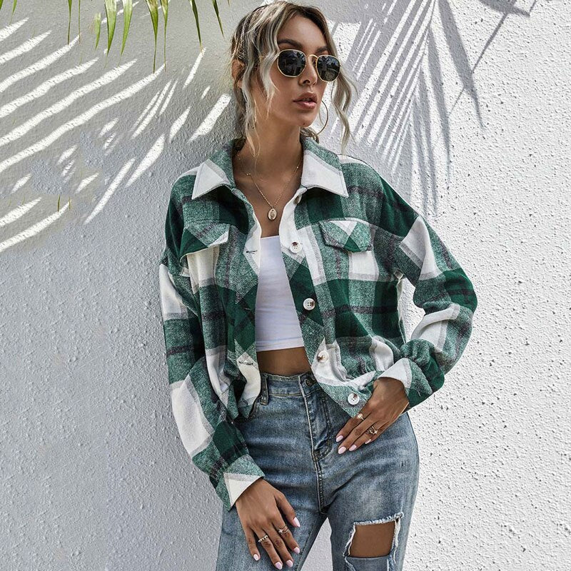 Christmas Gift Deanwangkt Autumn Plaid Jacket Women Winter Overshirt Checkered Jacket Ladies Button Shirt Jacket Coat Women - Deanwangkt