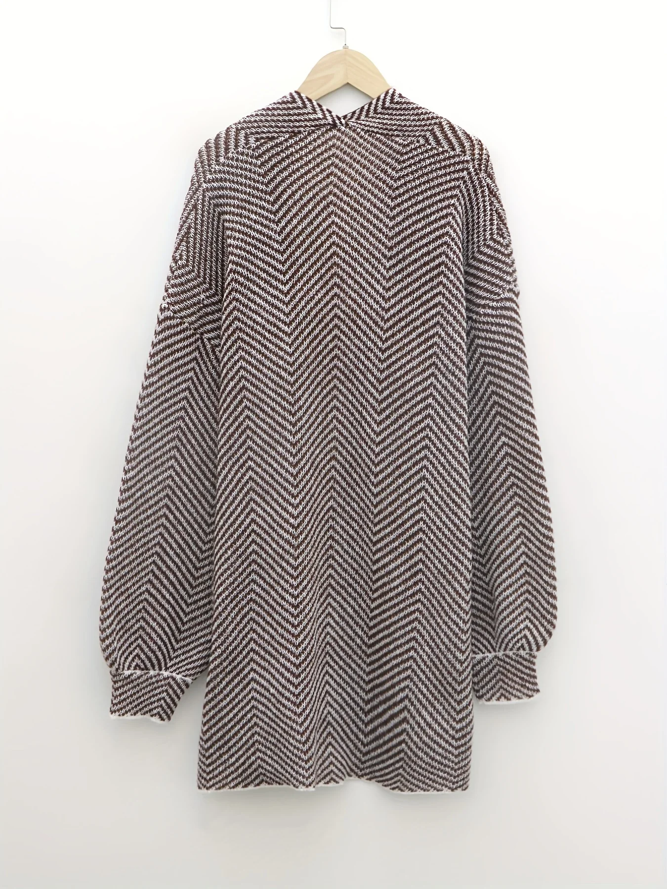 Striped Open Front Cardigan, Casual Lantern Sleeve Cardigan For Fall & Winter, Women's Clothing - Deanwangkt