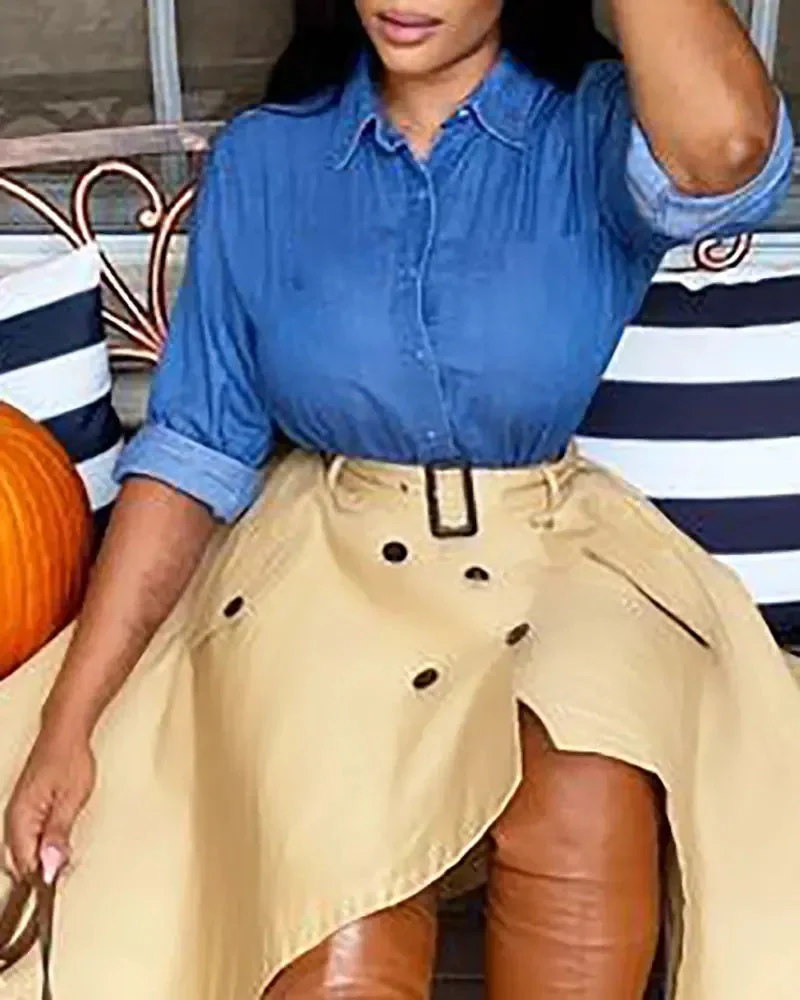 Deanwangkt - Long Sleeve Button Down Denim Shirt - Deanwangkt