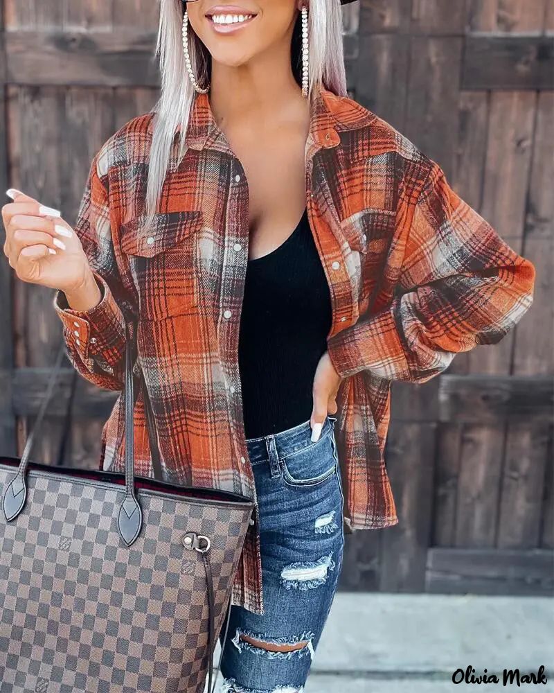 Deanwangkt - Plaid Print Long Sleeve Button-Up Shirt - Deanwangkt