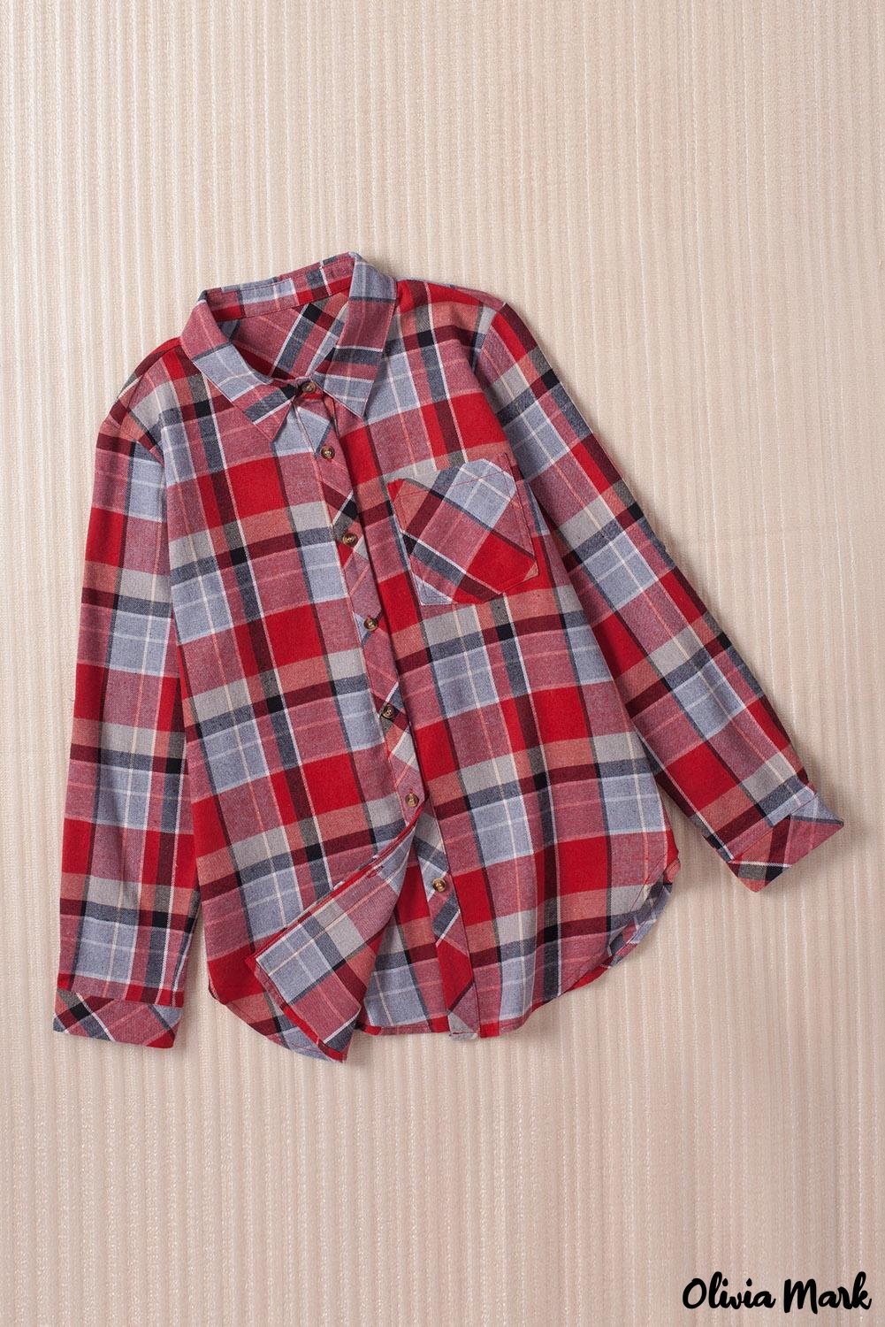 Deanwangkt - Red checkered button down blouse with pocket - Deanwangkt