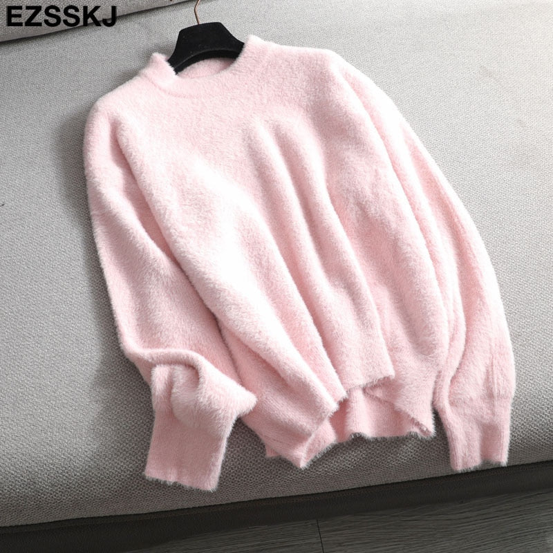 Christmas Gift autumn winter oversize thick mink cashmere sweater poullovers women batwing sleeve Deanwangkt female casual warm fur sweater jumper - Deanwangkt
