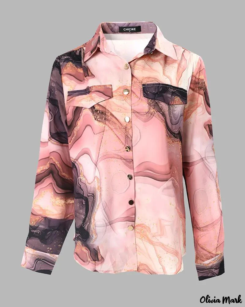 Deanwangkt - Marble Print Long Sleeve Button Down Shirt - Deanwangkt