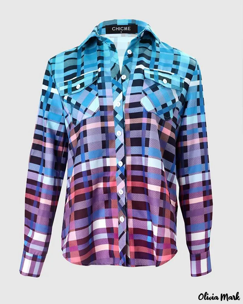 Deanwangkt - Color Block Plaid Long Sleeve Top - Deanwangkt