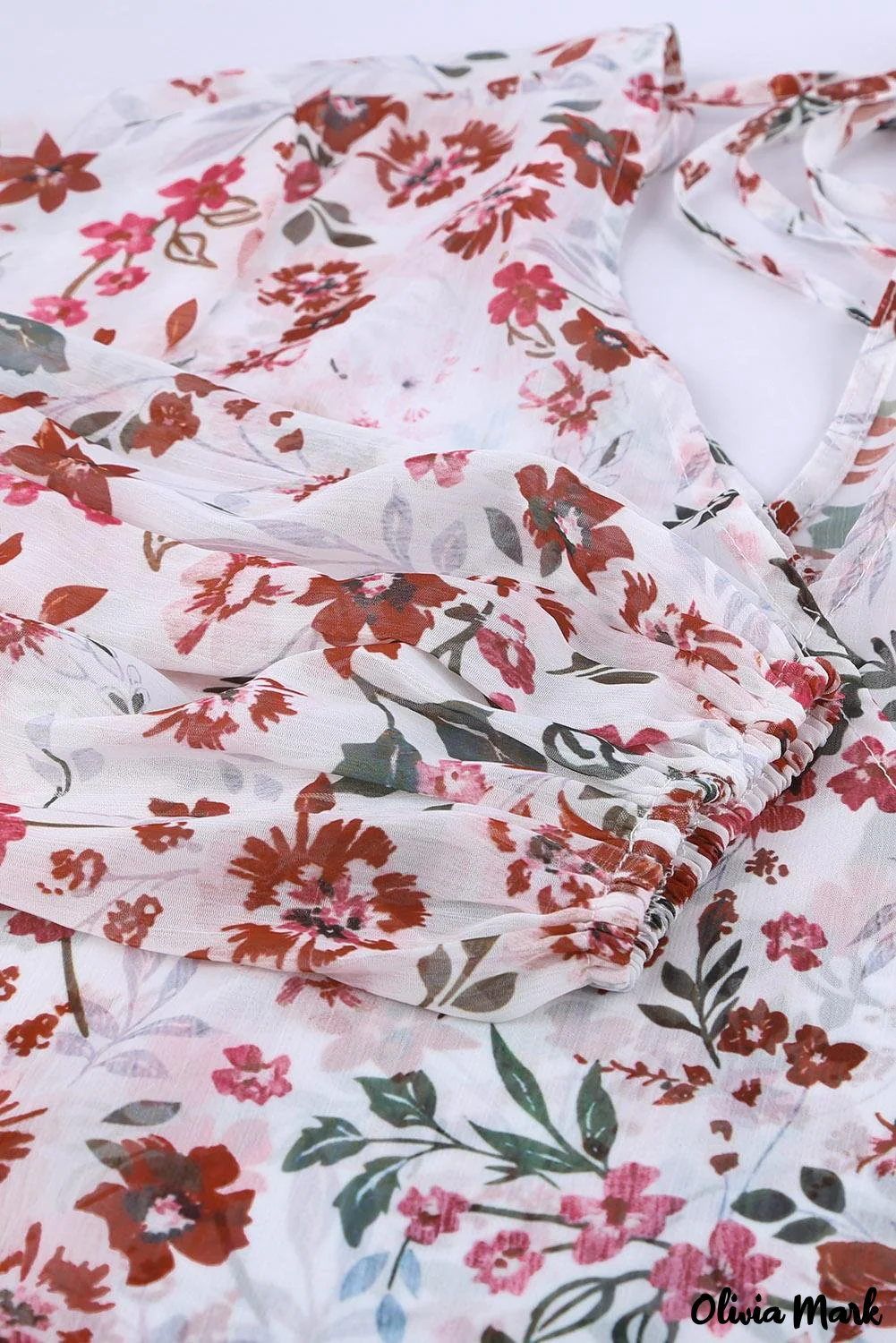 Deanwangkt - Multicolor Draped V-Neck Floral Lantern Sleeve Blouse - Deanwangkt