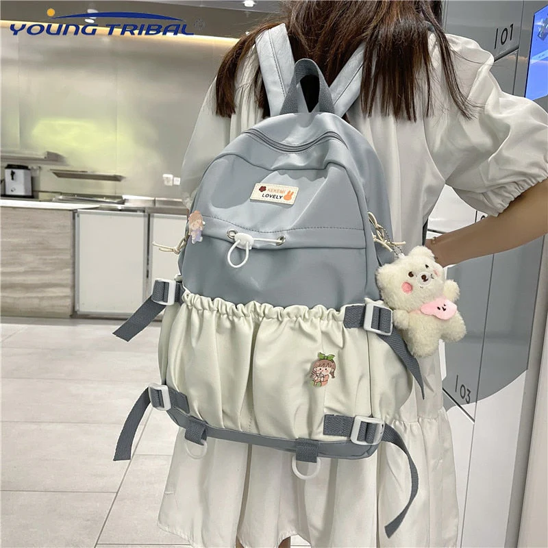 Back to school backpack Korean Style Sweet Large Capacity Open Pockets Kawaii Female Bow Bags For Teenager Girls Travel Backpacks - Deanwangkt