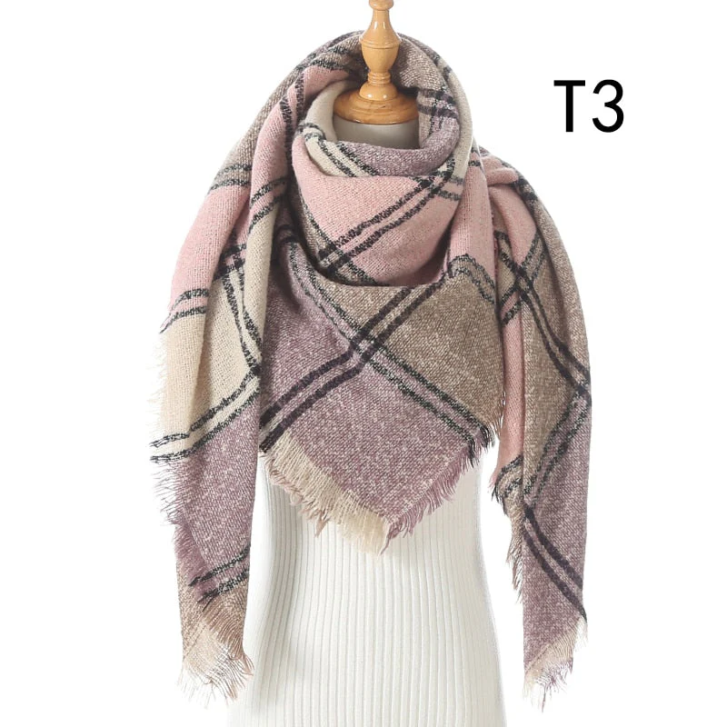 Christmas Gift Deanwangkt New Winter Knitted Scarf Cashmere Pashmina Women Warm Neck Scarves Shawls Plaid Wraps Triangle Stoles Lady Bandana - Deanwangkt