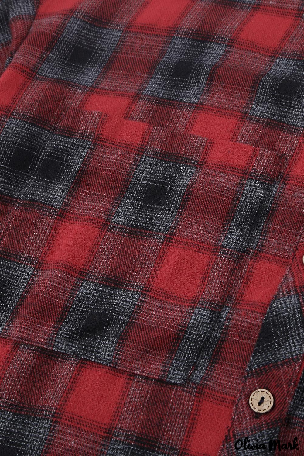 Deanwangkt - Red cotton blend plaid button-up shirt with chest pockets - Deanwangkt