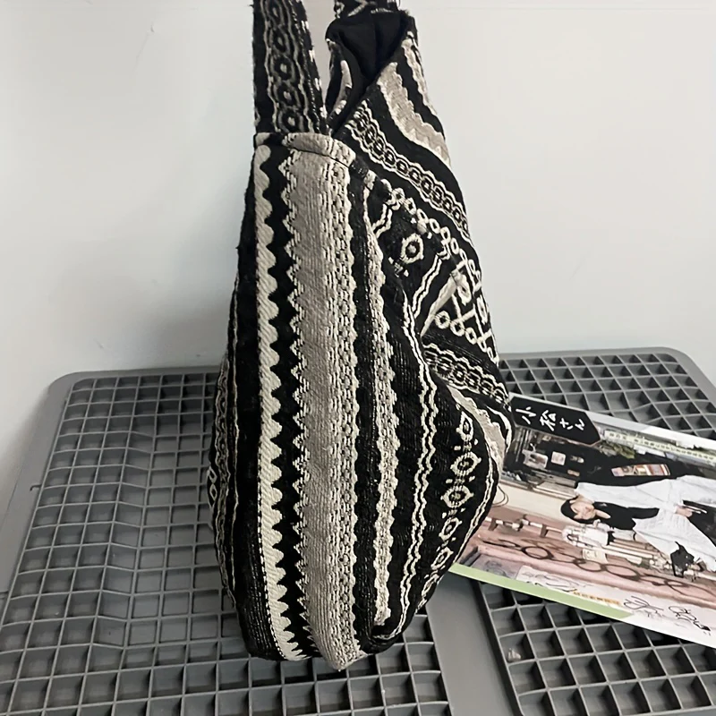 Retro Tribal Style Striped Crossbody Bag, Bohemian Canvas Hobo Bag, Trendy Shoulder Bag For Women - Deanwangkt