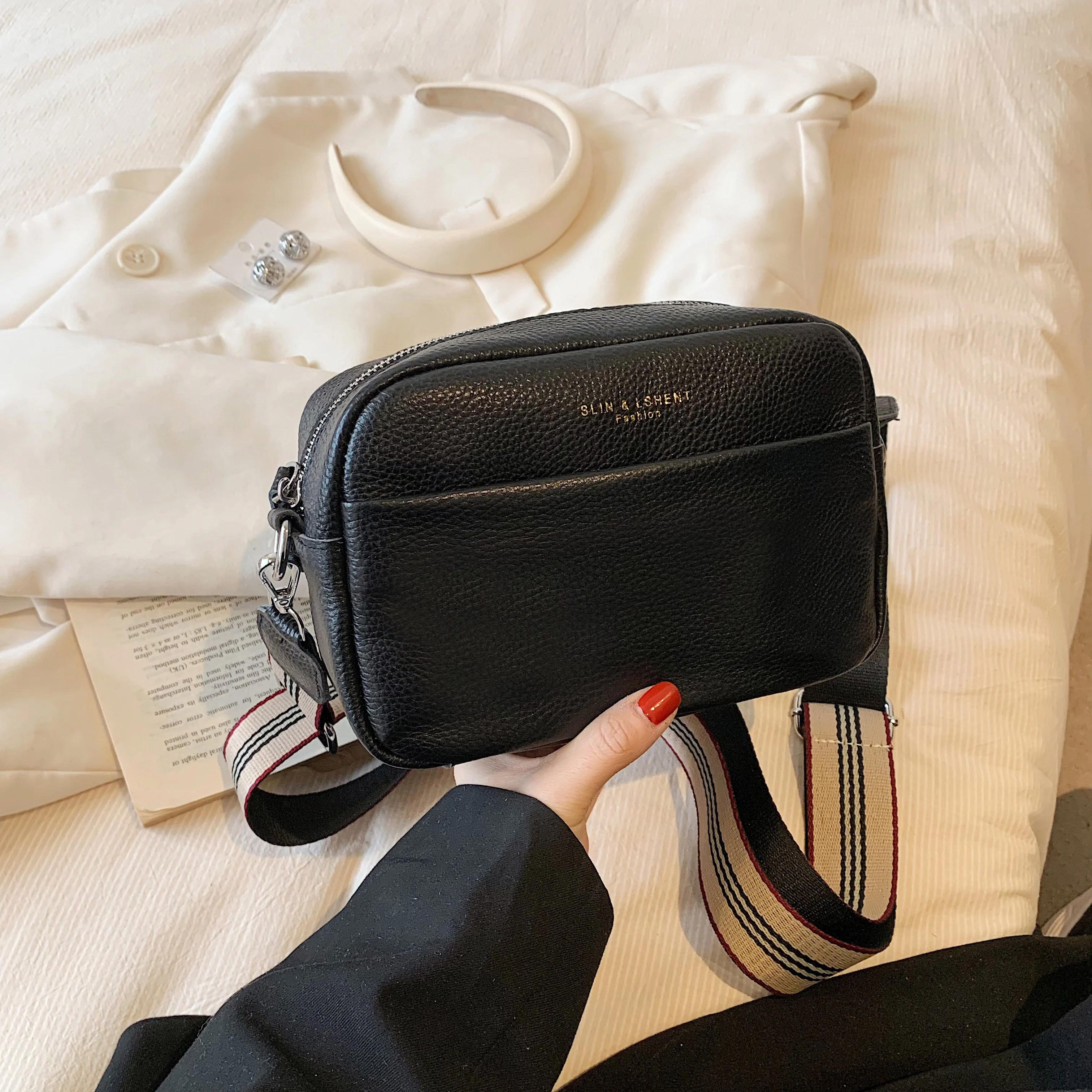 Simple Square Crossbody Bag, Women's Leather Shoulder Bag, Casual Every Day Purse With Zipper - Deanwangkt