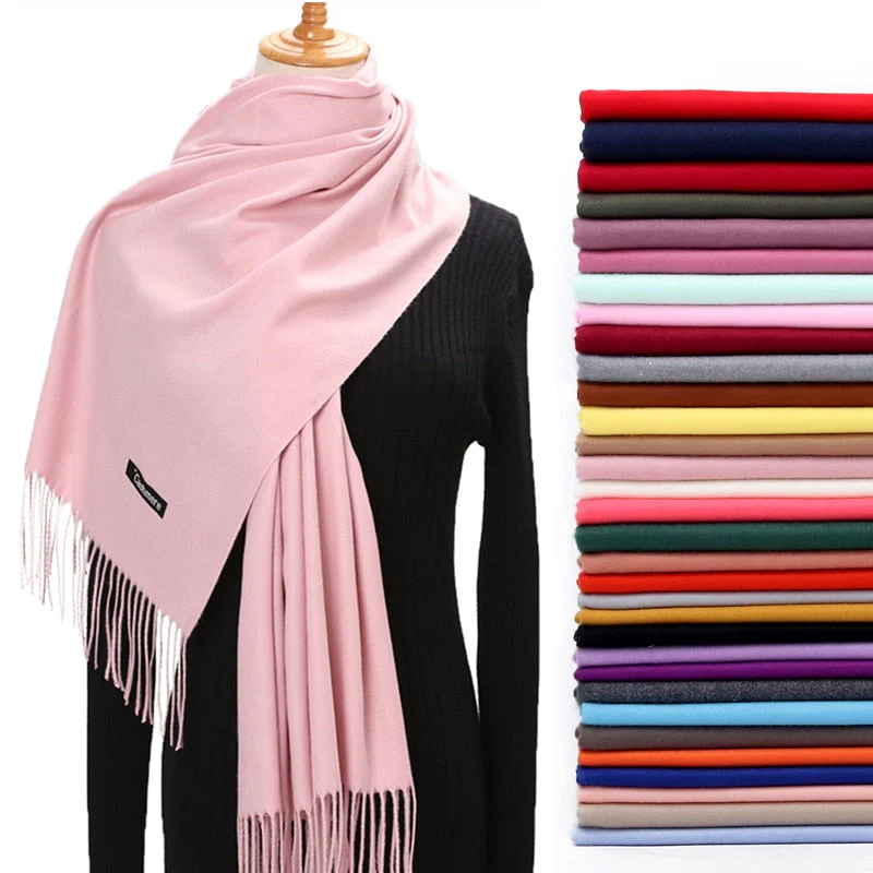 Christmas Gift Deanwangkt Winter Scarf For Women Long Warm Cashmere Scarves Hijab Solid Lady Shawl Wrap Female Pashmina Bandana Head Scarfs Echarpe - Deanwangkt