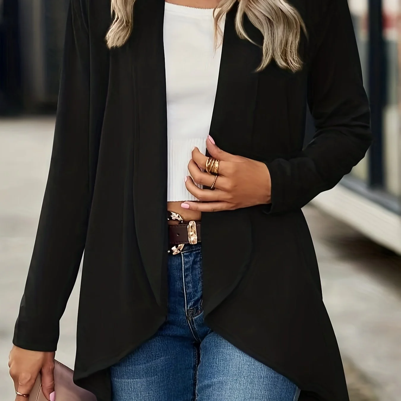 deanwangkt-1 Casual Open Front Solid Cardigan, Long Sleeve Cardigan For Spring & Fall, Women's Clothing - Deanwangkt