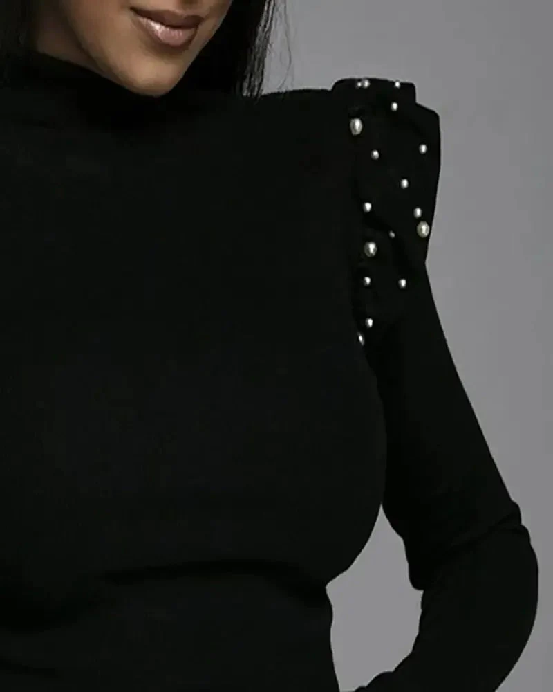 Deanwangkt - Long sleeve tight top with pearls and ruffles - Deanwangkt