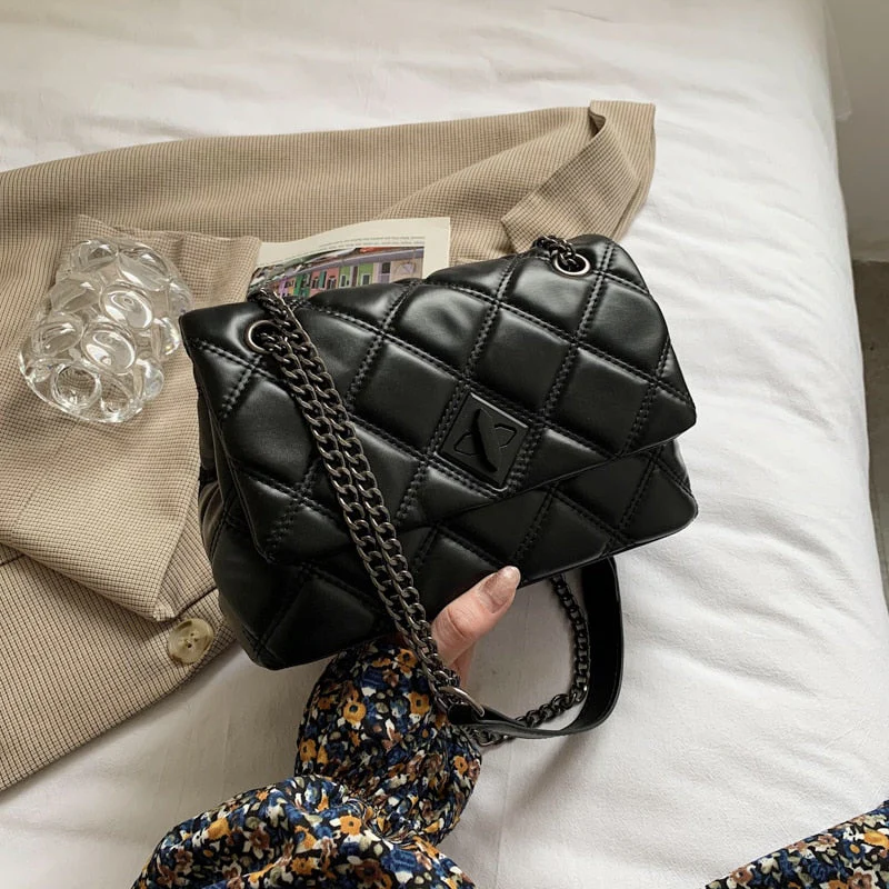 Back To College Deanwangkt Embroidery Thread Small PU Leather Crossbody Bags For Women Hit Women's Luxury Branded Trending Chain Shoulder Handbags - Deanwangkt