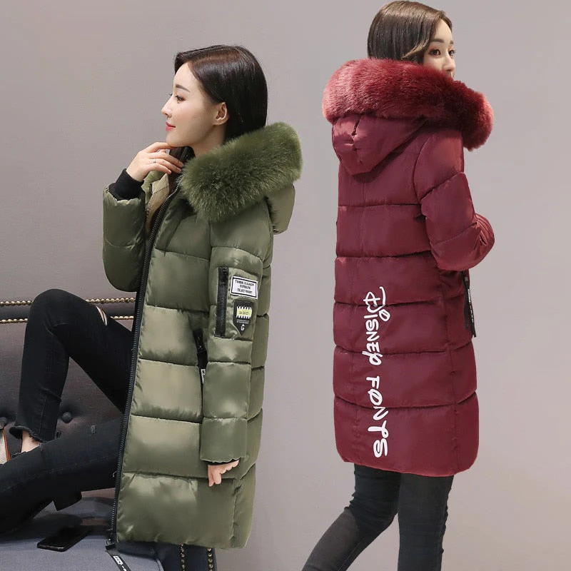 Christmas Gift Deanwangkt Women Parkas Winter Ladies Casual Long Coats Woman Jackets Winter Women Hooded Fur Collar Cotton Parkas Warm Coat Outwear - Deanwangkt