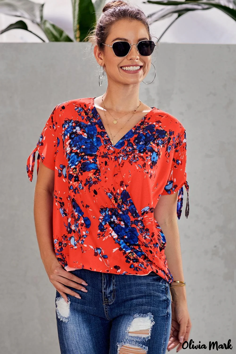 Deanwangkt - Orange Floral Twist Top - Deanwangkt