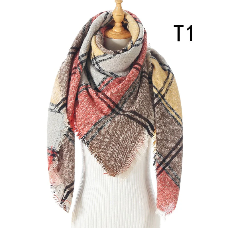 Christmas Gift Deanwangkt New Winter Knitted Scarf Cashmere Pashmina Women Warm Neck Scarves Shawls Plaid Wraps Triangle Stoles Lady Bandana - Deanwangkt