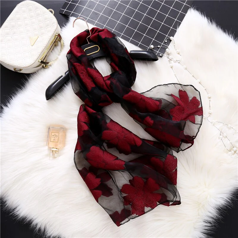 Christmas Gift Deanwangkt New Spring Summer Scarf Women Fashion Leaf Cut Flowers Scarves Elegant Lady's Beach Cove Up Winter Scarf For Women Shawl - Deanwangkt