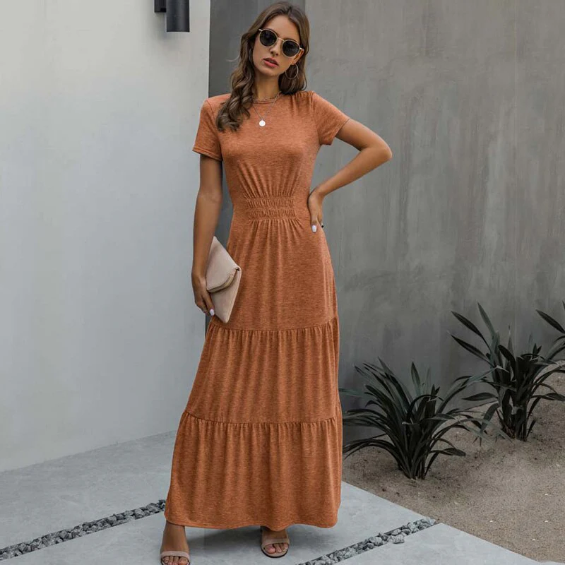 Christmas Gift Deanwangkt Summer Maxi Dress Women High Waist Elegant Party Dress Ladies A Line Short Sleeve Long Robes Femme 2XL - Deanwangkt